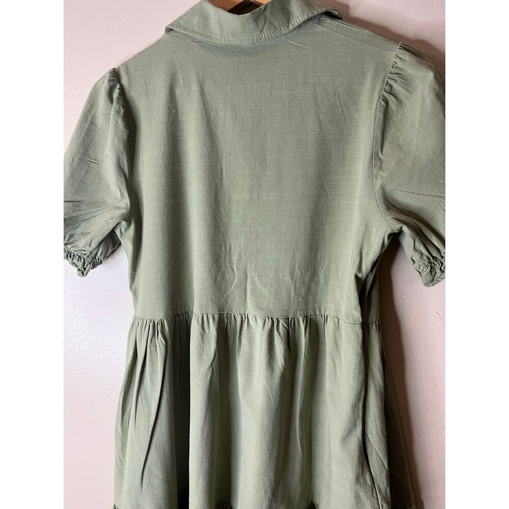 Milkmaid Cottagecore Prairie Short Sleeve Shirt Dress  Green Size S - Picture 8 of 8